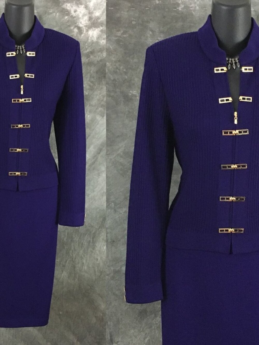 BEAUTIFUL St John collection knit purple jacket skirt suit size 4 6